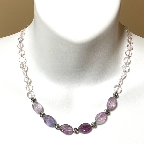 Genuine Purple Fluorite Beaded Necklace, Natural Gemstone Bib Necklace - Picture 2 of 16